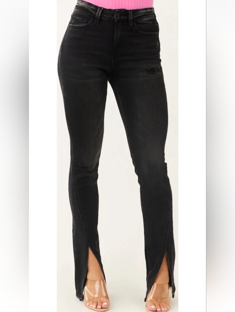 Flying Monkey High-Rise Black Bootcut/Flare Jeans Front Slits Sz 28 Grunge Y2K